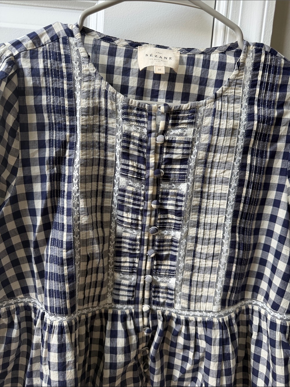 Sezane Charlina Blouse Vichy Navy - Solidarity Creation - Size 6 - Picture 10 of 10
